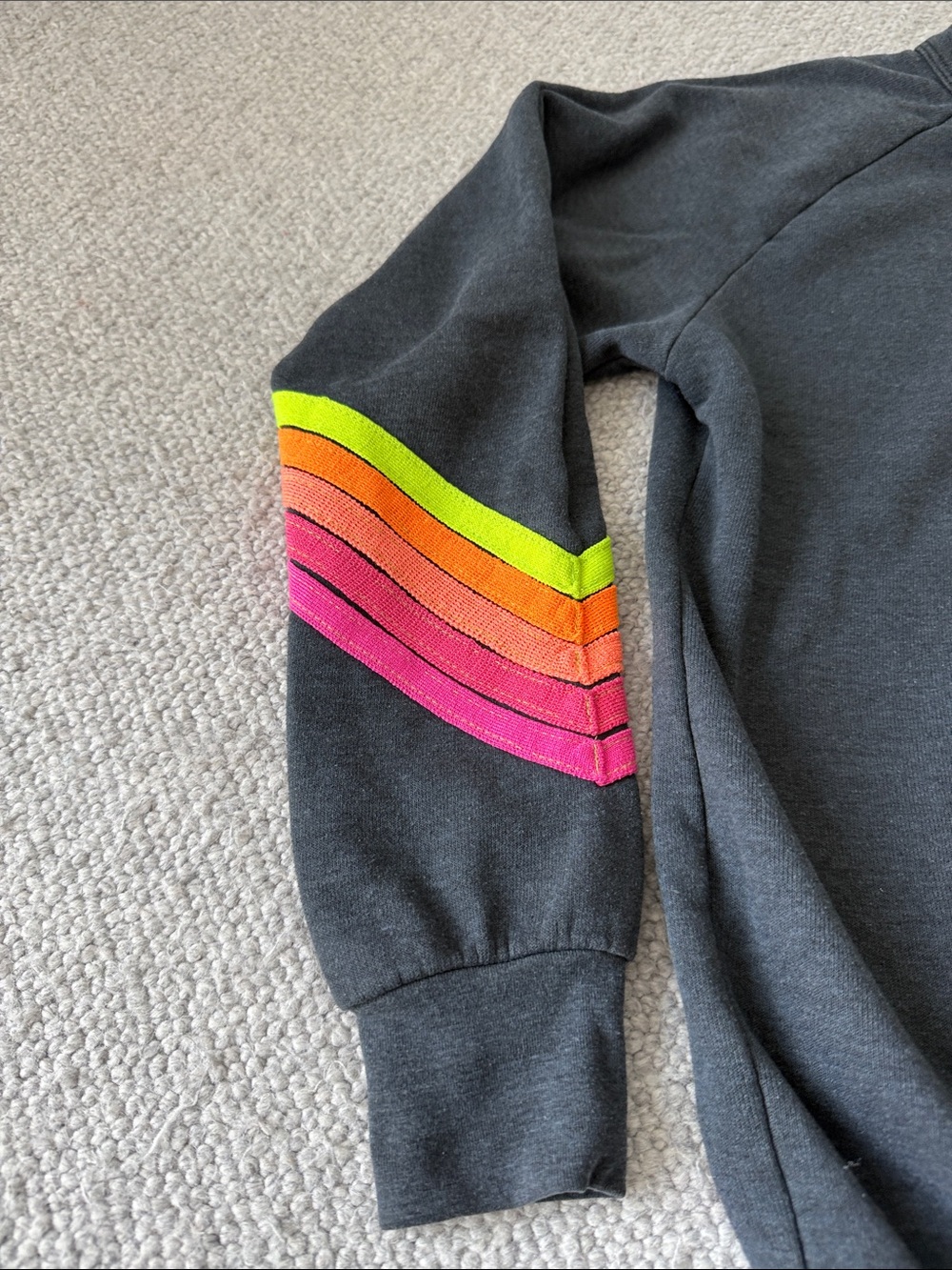 Aviator Nation Charcoal Lightning Bolt Neon Stripe Crew Sweatshirt size XS - Picture 2 of 10